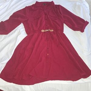 Women’s Red Midi Shirt Dress with Belt